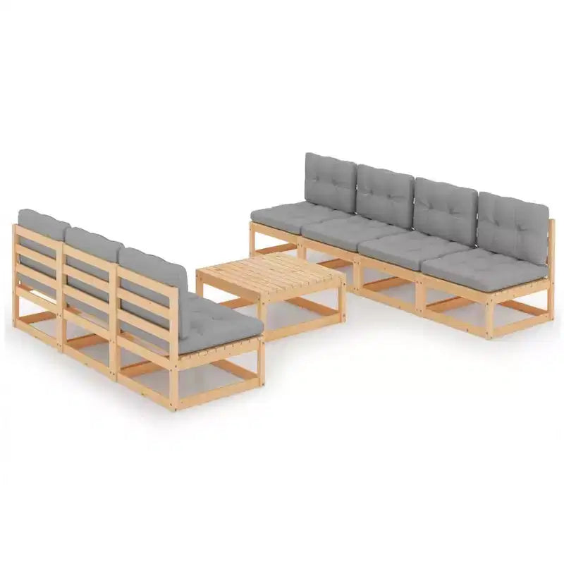 vidaXL Patio Furniture Set 8 Piece Outdoor Sectional Sofa Solid Wood Pine - Natural With Cushions