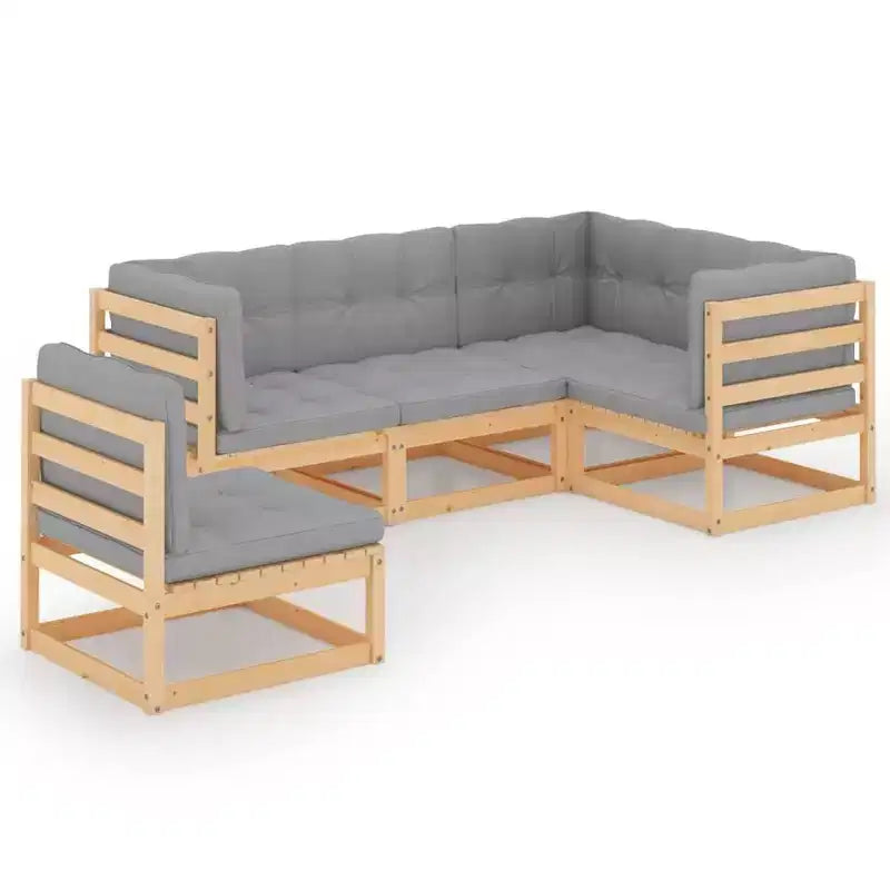 vidaXL Garden Lounge Set Grey Cushions, Natural Pinewood