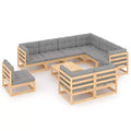 vidaXL Patio Furniture Set 10 Piece Outdoor Sectional Sofa Solid Wood Pine - Natural With Cushions
