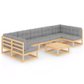 vidaXL Patio Furniture Set 8 Piece Outdoor Sectional Sofa Solid Wood Pine - Natural With Cushion