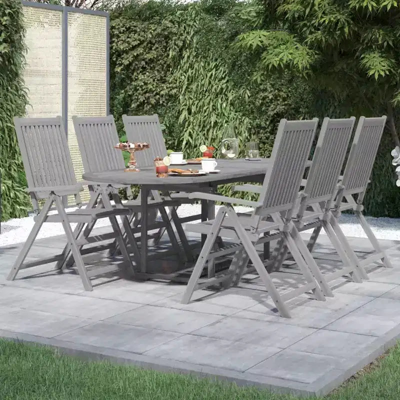 vidaXL 7-teiliges Ess-Set für die Terrasse aus massivem Akazienholz, Gartensitzgruppe mit ovalem/rechteckigem Tisch