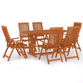 vidaXL Solid Eucalyptus Wood Patio Dining Set with Reclining Chairs and Umbrella Hole - Outdoor Garden Dining Set, Brown Farmhouse Style