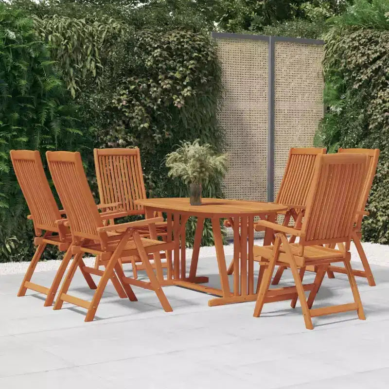 Ensemble de repas de jardin vidaXL en bois d’eucalyptus massif avec chaises inclinables et trou pour parasol – ensemble de repas d’extérieur, style ferme marron