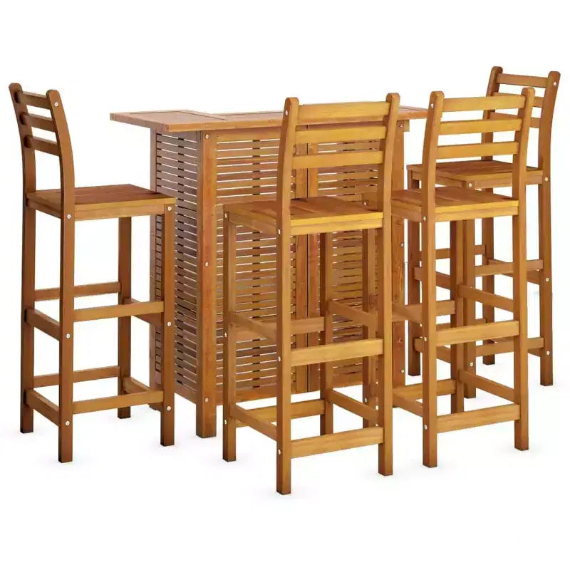 Set bar da giardino vidaXL, legno massello di acacia marrone, medio, con poggiapiedi