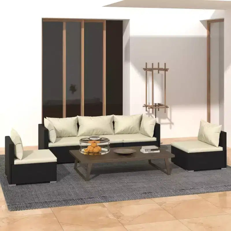 vidaXL kerti lounge garnitúra fekete, krémszínű párnákkal