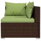 Ensemble de salon de jardin vidaXL au design modulaire, structure en acier peint par poudrage, rotin PE résistant à l’eau et coussins – marron et vert