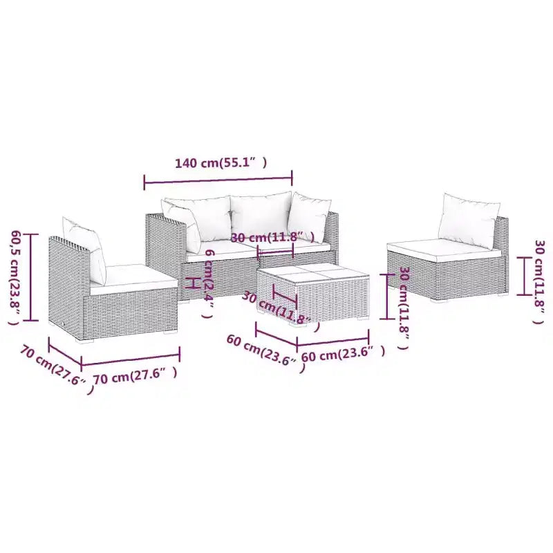 Ensemble de salon de jardin vidaXL au design modulaire, structure en acier peint par poudrage, rotin PE résistant à l’eau et coussins – marron et vert