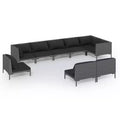 vidaXL Outdoor Patio Lounge Set - 9 Piece Poly Rattan with Cushions in Dark Gray - Sturdy Powder-Coated Steel Frame - Modern Style