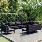 Ensemble de salon de jardin vidaXL – 9 pièces en polyrotin avec coussins gris foncé – cadre robuste en acier thermolaqué – style moderne