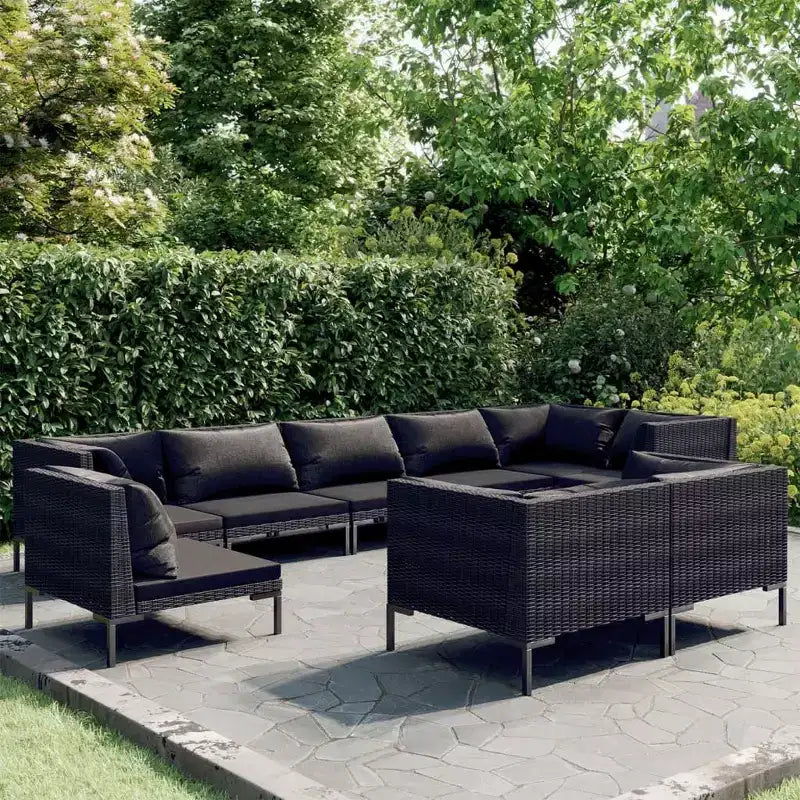 vidaXL 9 darabos teraszpihenő-szett párnákkal, kerek, sötétszürke rattan