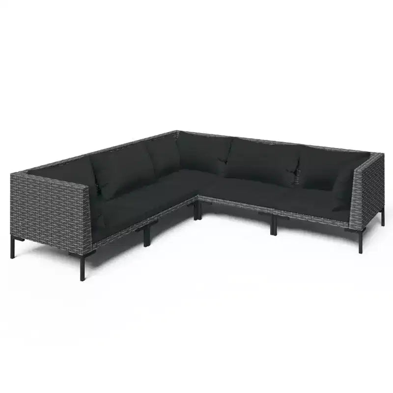 vidaXL Patio Lounge Set Outdoor Sectional Sofa Set Table Poly Rattan Dark Gray