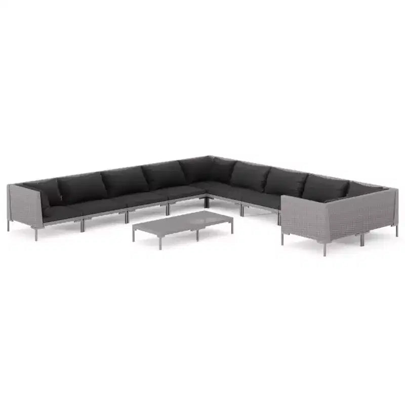 vidaXL Patio Lounge Set Outdoor Sectional Sofa Set Table Poly Rattan Dark Grey