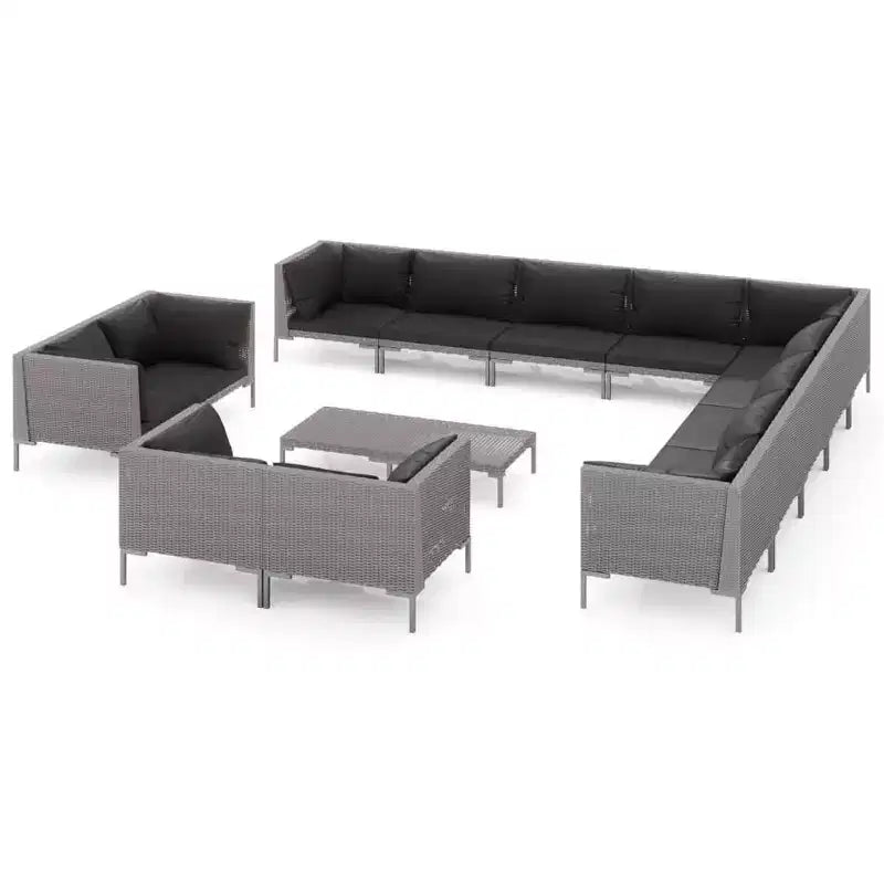 vidaXL Patio Lounge Set 14 Piece Outdoor Sectional Sofa Dark Gray Poly Rattan with Cushions for Garden/Patio/Deck