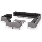 vidaXL Patio Lounge Set 14 Piece Outdoor Sectional Sofa Dark Gray Poly Rattan with Cushions for Garden/Patio/Deck