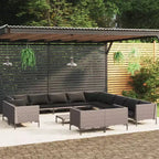 Ensemble de salon de jardin 14 pièces vidaXL avec canapé d’angle extérieur en polyrotin gris foncé et coussins pour jardin/terrasse/pont