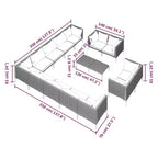 Ensemble de salon de jardin 14 pièces vidaXL avec canapé d’angle extérieur en polyrotin gris foncé et coussins pour jardin/terrasse/pont