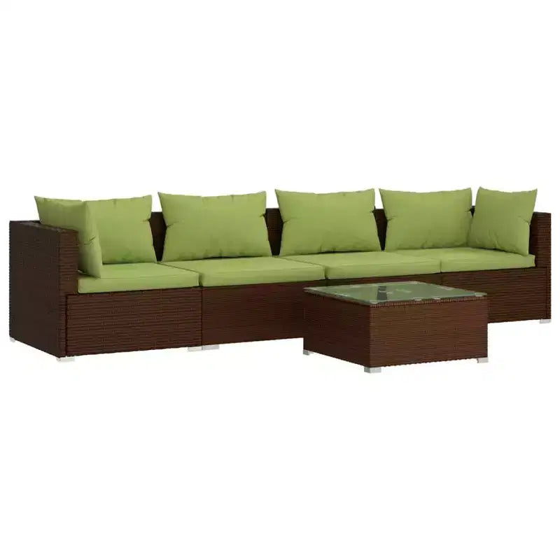 vidaXL Brown Patio Furniture - Green Cushion - 4 Seats with Table