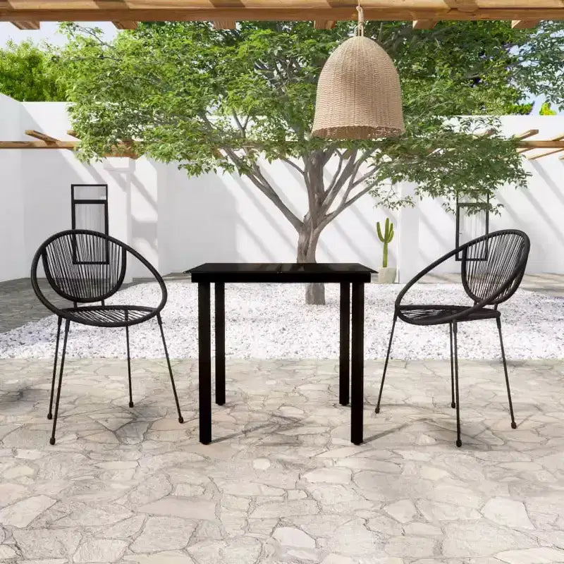 vidaXL étkezőgarnitúra, fekete porszórt acél, üveg, PVC-rattan, közepes