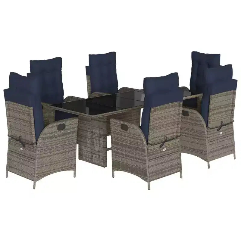 vidaXL Patio Dining Set with Cushions Outdoor Garden Seating Gray Poly Rattan