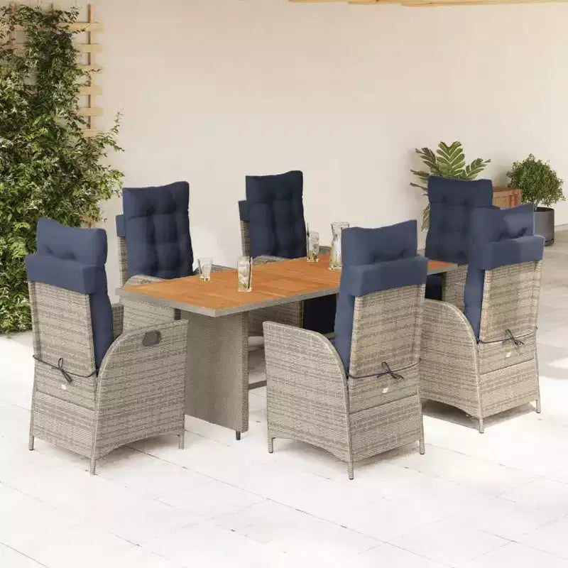Set da pranzo da giardino vidaXL da 7 pezzi con cuscini, polirattan grigio