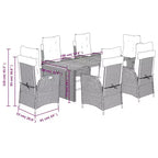 Set da pranzo da giardino vidaXL da 7 pezzi con cuscini, polirattan grigio