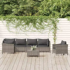 vidaXL 7-teiliges Garten-Lounge-Set mit Sitzkissen, grauer Poly-Rattan