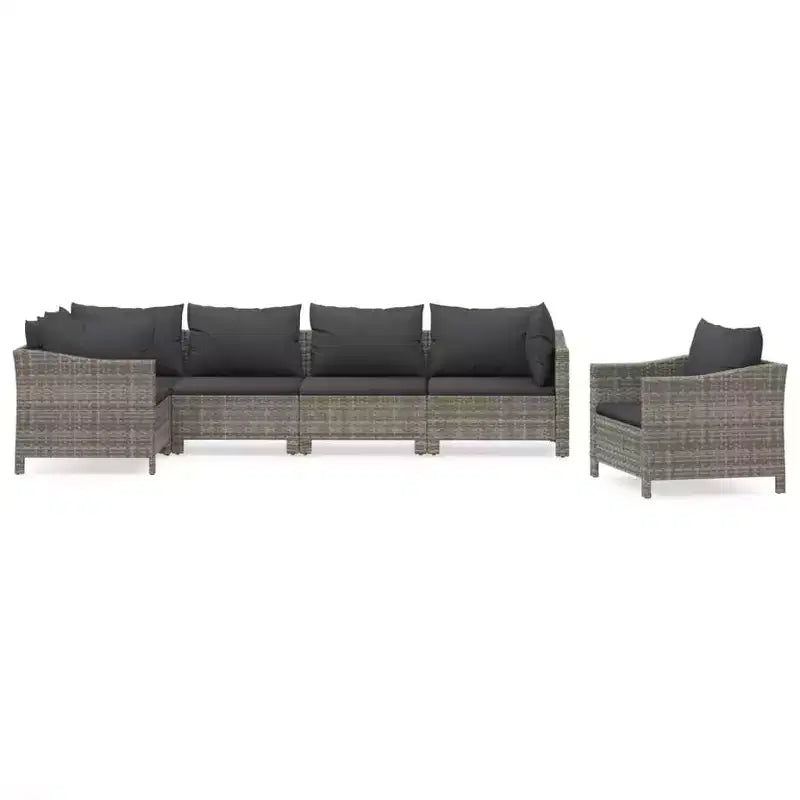 vidaXL 6 Piece Patio Lounge Set with Cushions Gray Poly Rattan