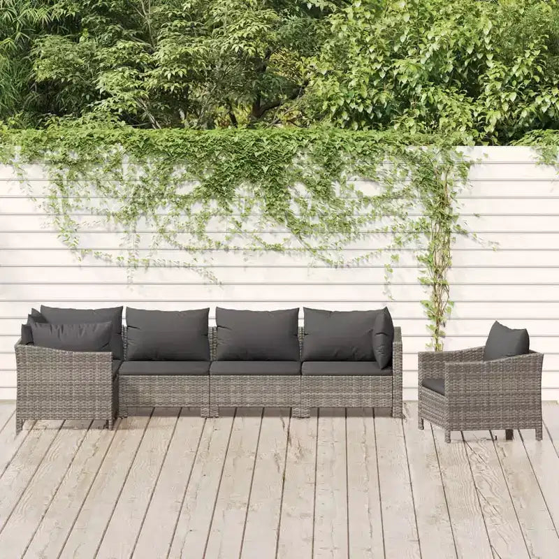 vidaXL Set da salotto da patio da 6 pezzi con cuscini, polirattan grigio