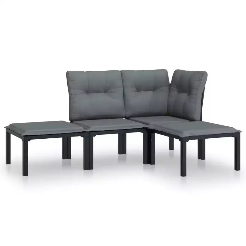 vidaXL Patio Lounge Set Sofa for Garden Lawn Black and Gray Poly Rattan
