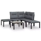 vidaXL Patio Lounge Set Outdoor Patio Furniture Black and Gray Poly Rattan