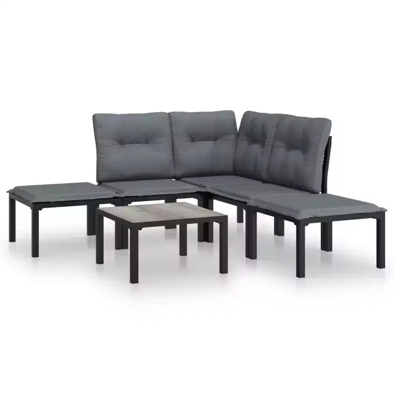 vidaXL Patio Lounge Set Outdoor Patio Furniture Black and Gray Poly Rattan