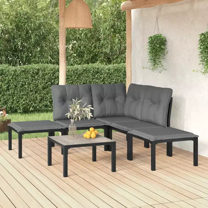 Ensemble de salon de jardin vidaXL, mobilier d’extérieur en polyrotin noir et gris
