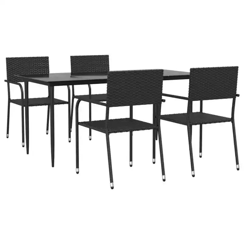 vidaXL Garden Dining Set Black Poly Rattan, Steel, Tempered Glass - 63 Table Length 4 Items