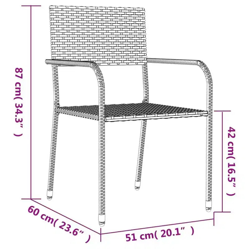 vidaXL Garten-Essgruppe aus schwarzem Poly-Rattan, Stahl und gehärtetem Glas – Tischlänge 63, 4-teilig