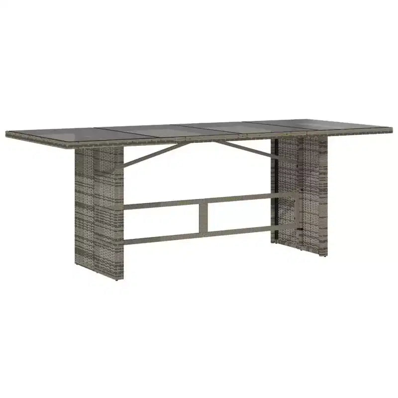 Ensemble de repas de jardin vidaXL 7 pièces en polyrotin gris avec coussins bleu marine - fauteuils inclinables réglables et plateau de table en verre trempé pour jardin, extérieur ou balcon