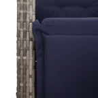 Ensemble de repas de jardin vidaXL 7 pièces en polyrotin gris avec coussins bleu marine - fauteuils inclinables réglables et plateau de table en verre trempé pour jardin, extérieur ou balcon