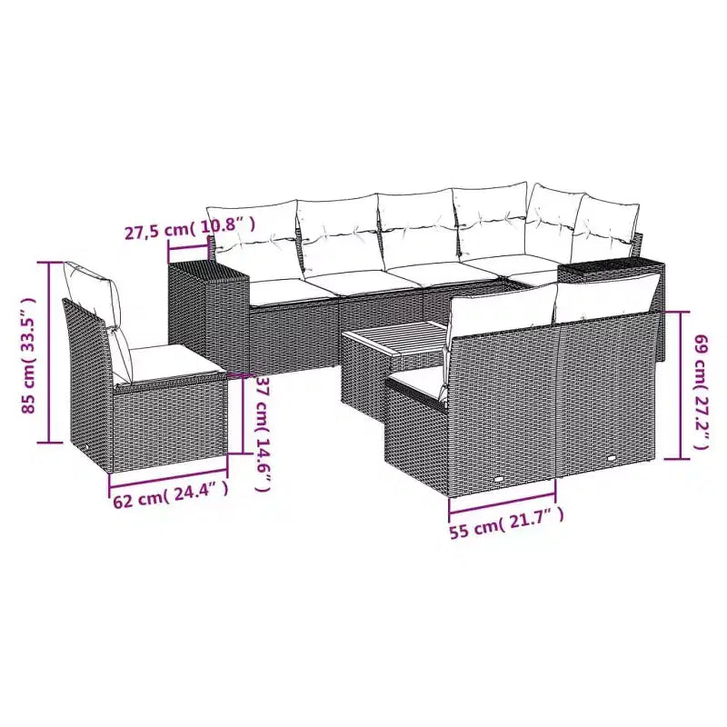 vidaXL Gartensofa-Set Schwarz, Cremeweiß