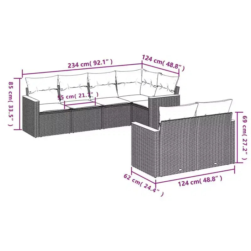 Set di divani da giardino vidaXL nero in rattan PE, set da 7 pezzi