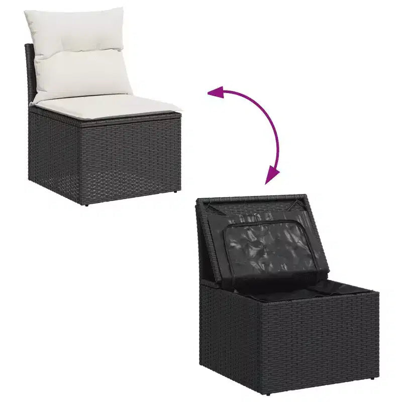 Set di divani da giardino vidaXL nero in rattan PE, set da 7 pezzi