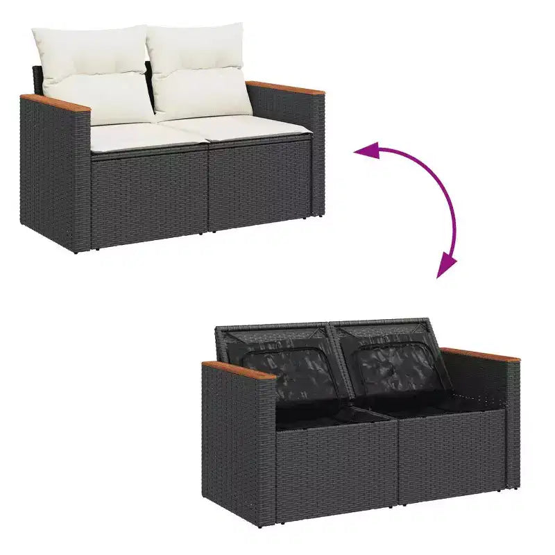 Set di divani da giardino vidaXL nero in rattan PE, set da 7 pezzi