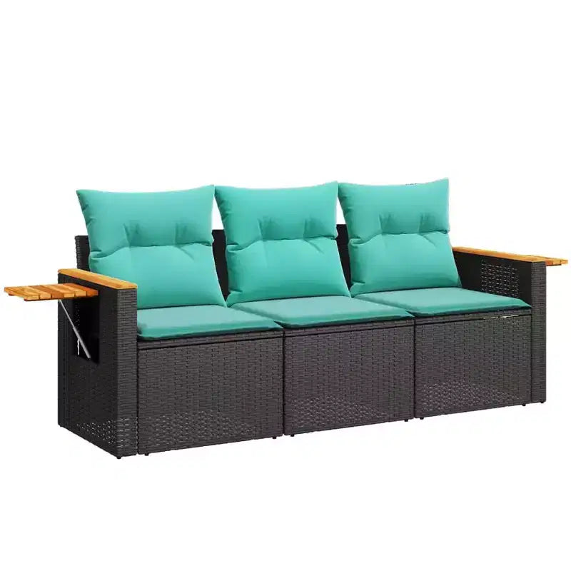 vidaXL Garden Sofa Set Black PE rattan 3-Piece Removable Covers