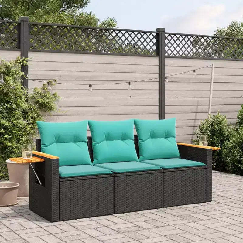 vidaXL Gartensofa-Set, schwarzes PE-Rattan, 3-teilig, mit abnehmbaren Bezügen