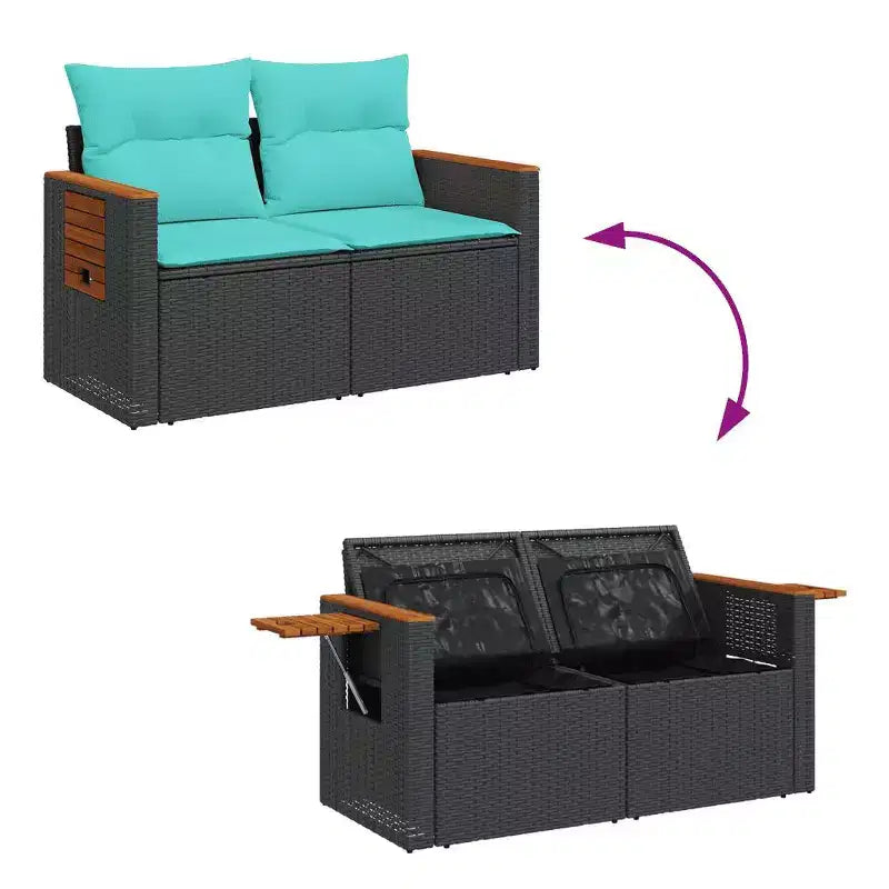 vidaXL Gartensofa-Set, schwarzes PE-Rattan, 3-teilig, mit abnehmbaren Bezügen