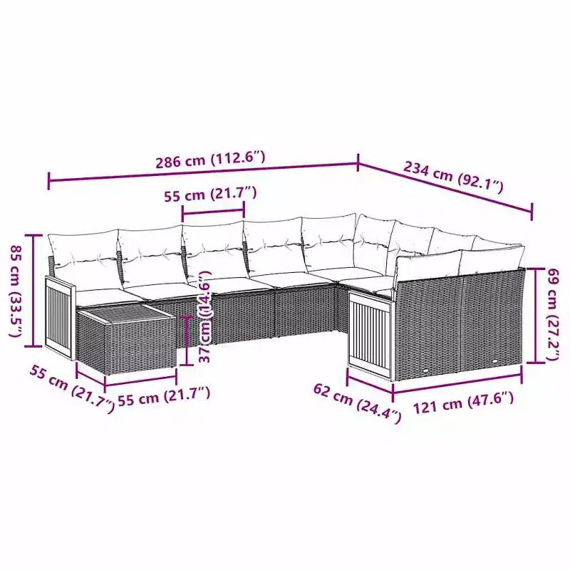 vidaXL Set modulare di divani da giardino, nero, rattan PE, formato grande