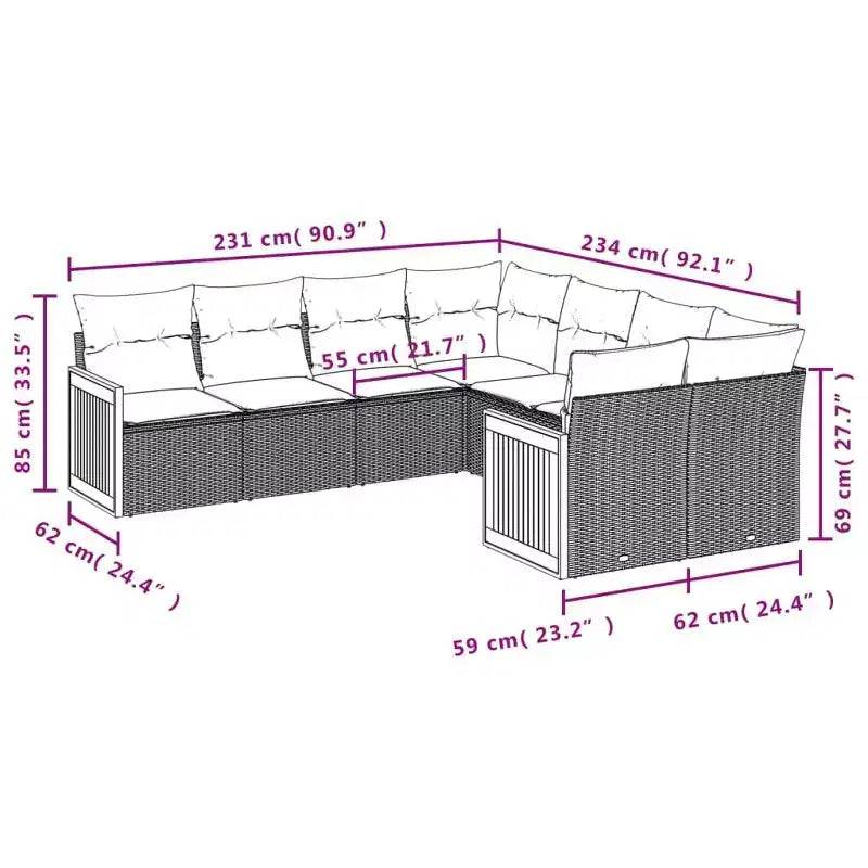Set di divani da giardino vidaXL, rattan PE nero, grande, con piedini regolabili