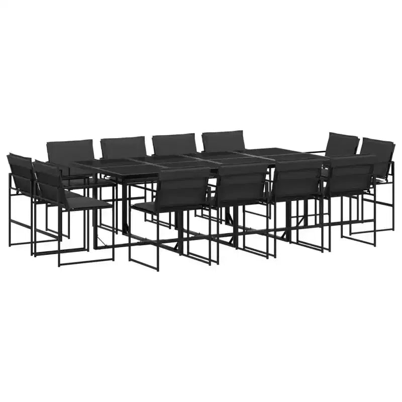 vidaXL Patio Dining Set with Cushions 13-Piece Black Textilene - Space-Saving Foldable Chair Design, UV Resistant, Tempered Glass Table