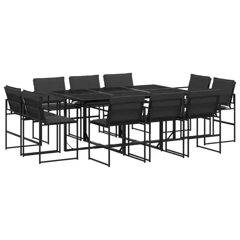 vidaXL 11 Piece Patio Dining Set with Cushions Black Textilene