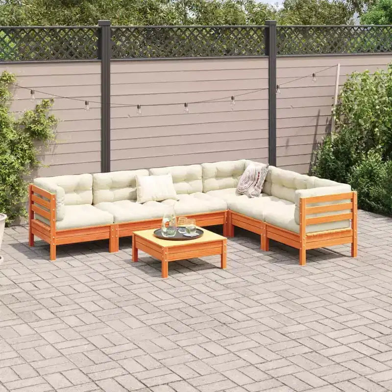 vidaXL Set di divani da giardino, marrone cerato, legno massello di pino, tessuto Oxford, cotone PP