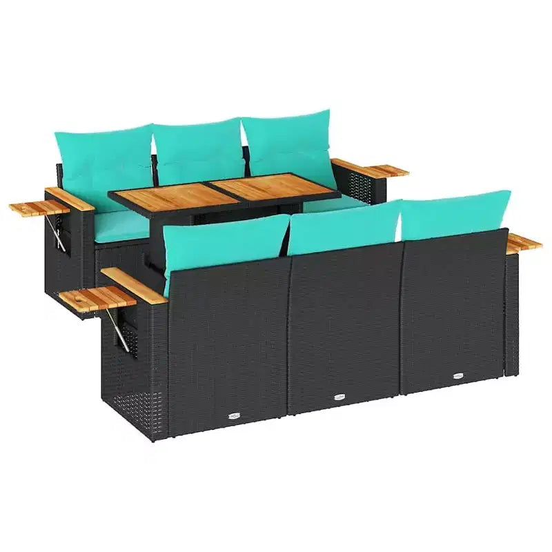vidaXL 7 Piece Patio Sofa Set with Cushions Black Poly Rattan