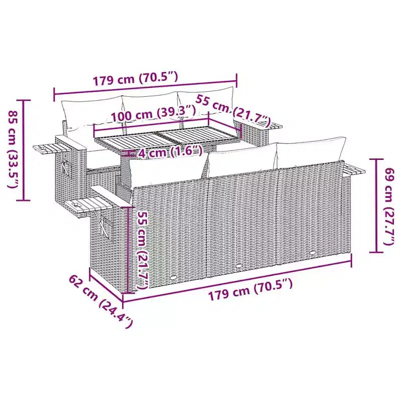 Set di divani da patio vidaXL da 7 pezzi con cuscini, polirattan nero
